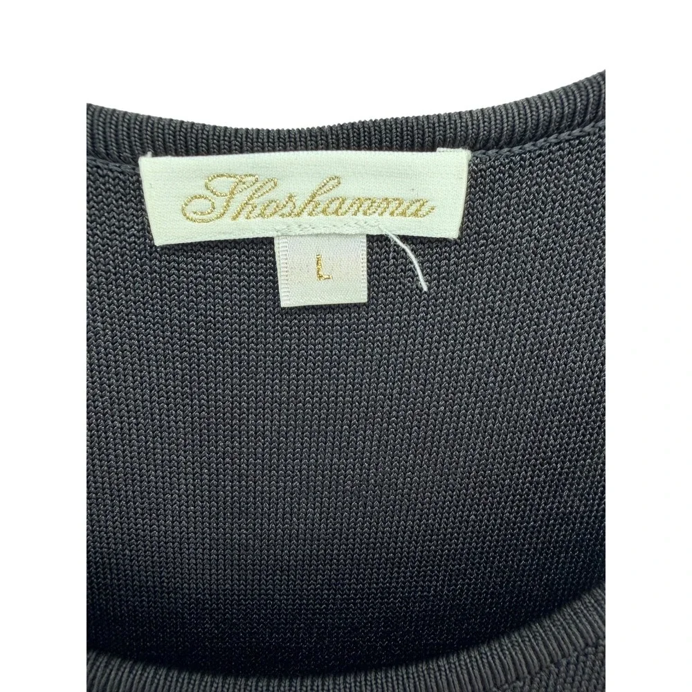 Shoshanna Womens Fringe Hem Perforated Knit Sheath Dress Black Size Large NWT - Picture 6 of 8